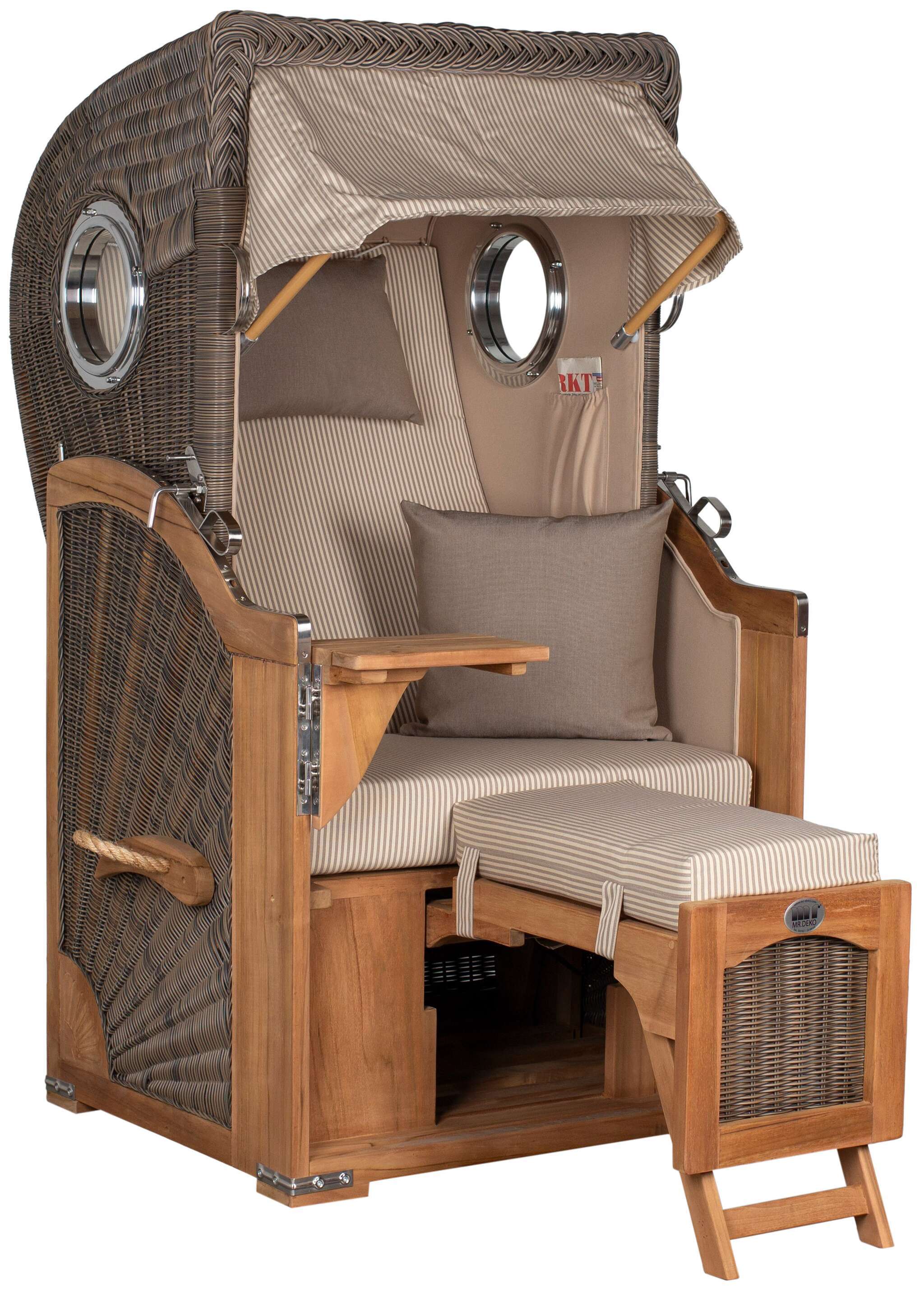 Strandkorb Rantum Single Bullauge Teak PE Grey Dessin 510