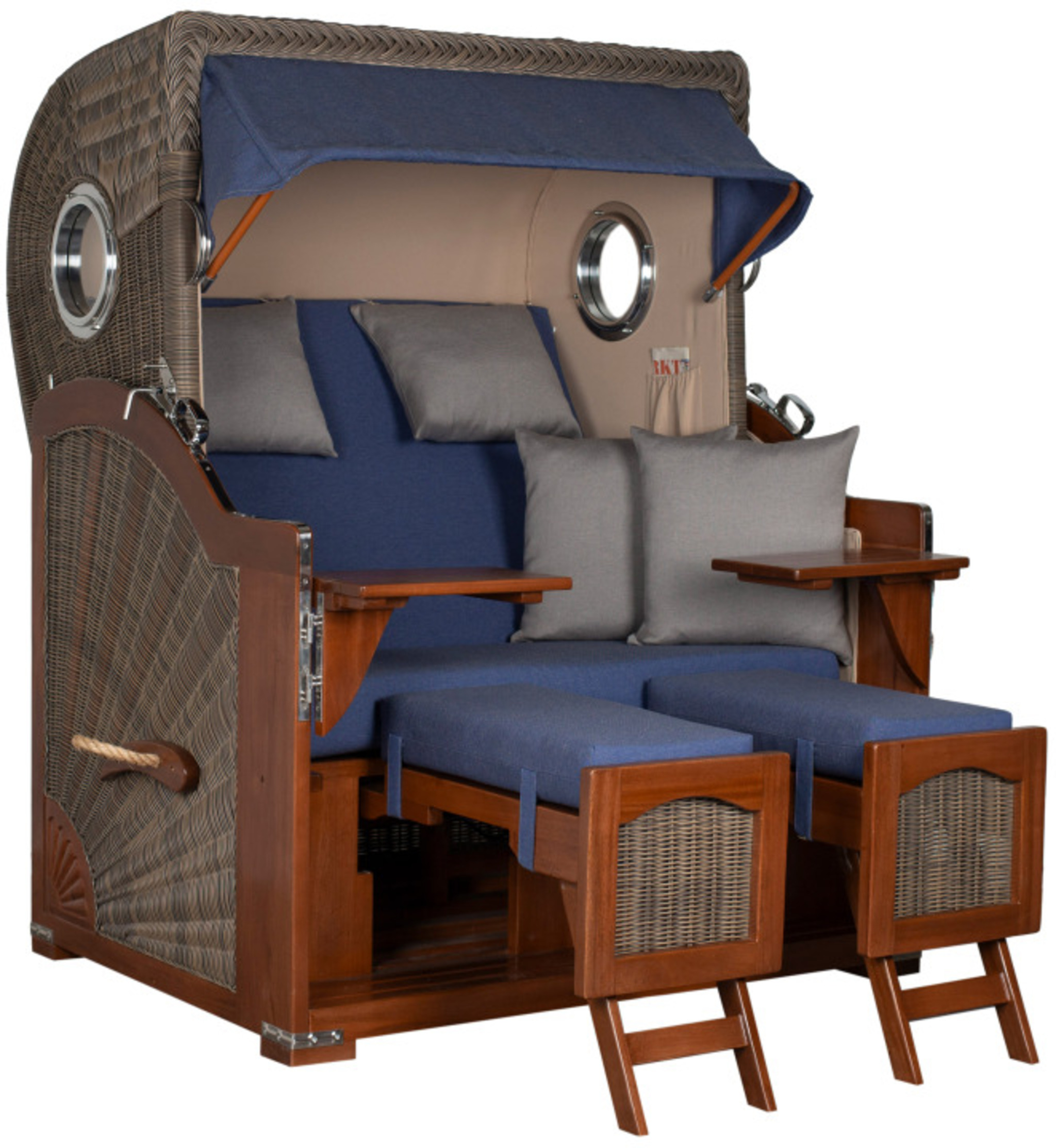 Strandkorb Rantum Bullauge Mahagoni PE Grey Dessin 595